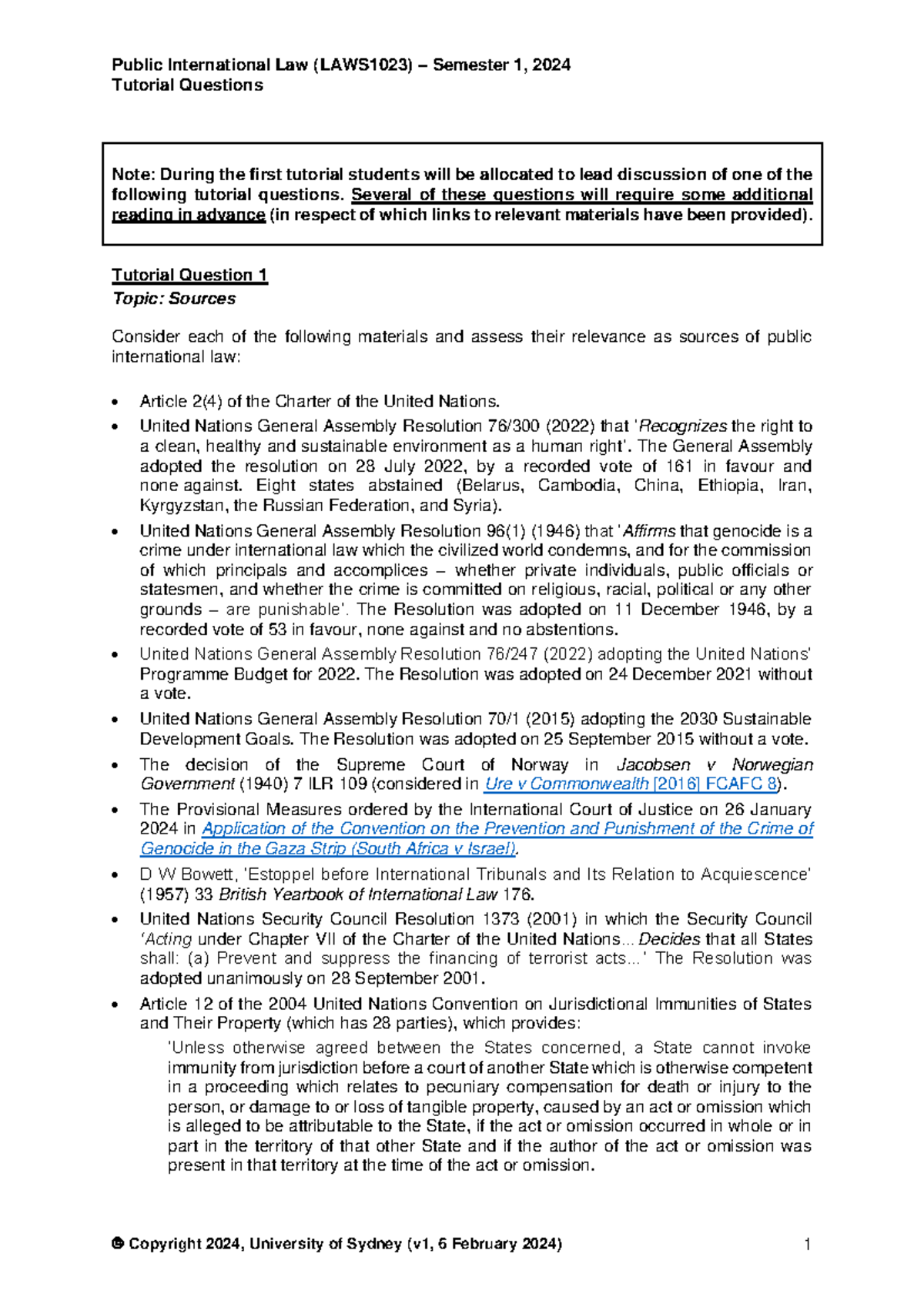 Legal Briefing on Tutorial Questions for Public International Law ...