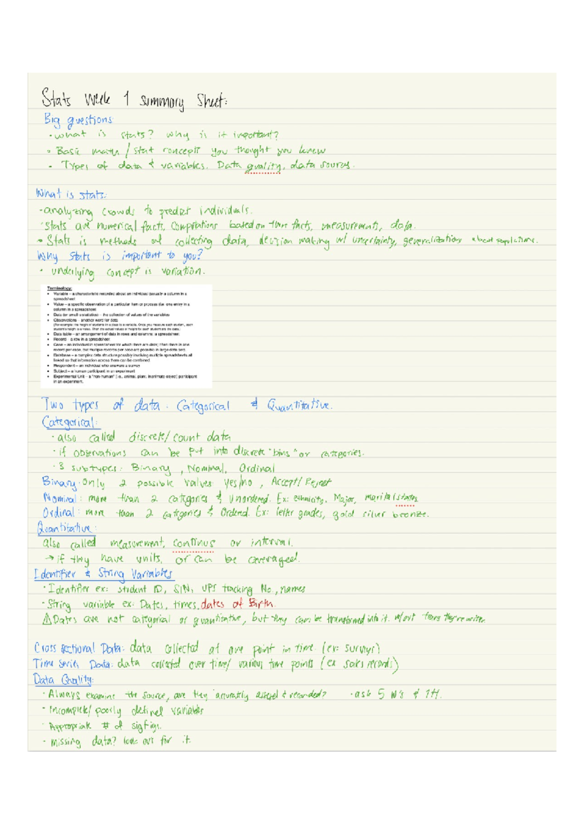 Stats 101: Week 1 Summary & Key Concepts of Statistics - Studocu