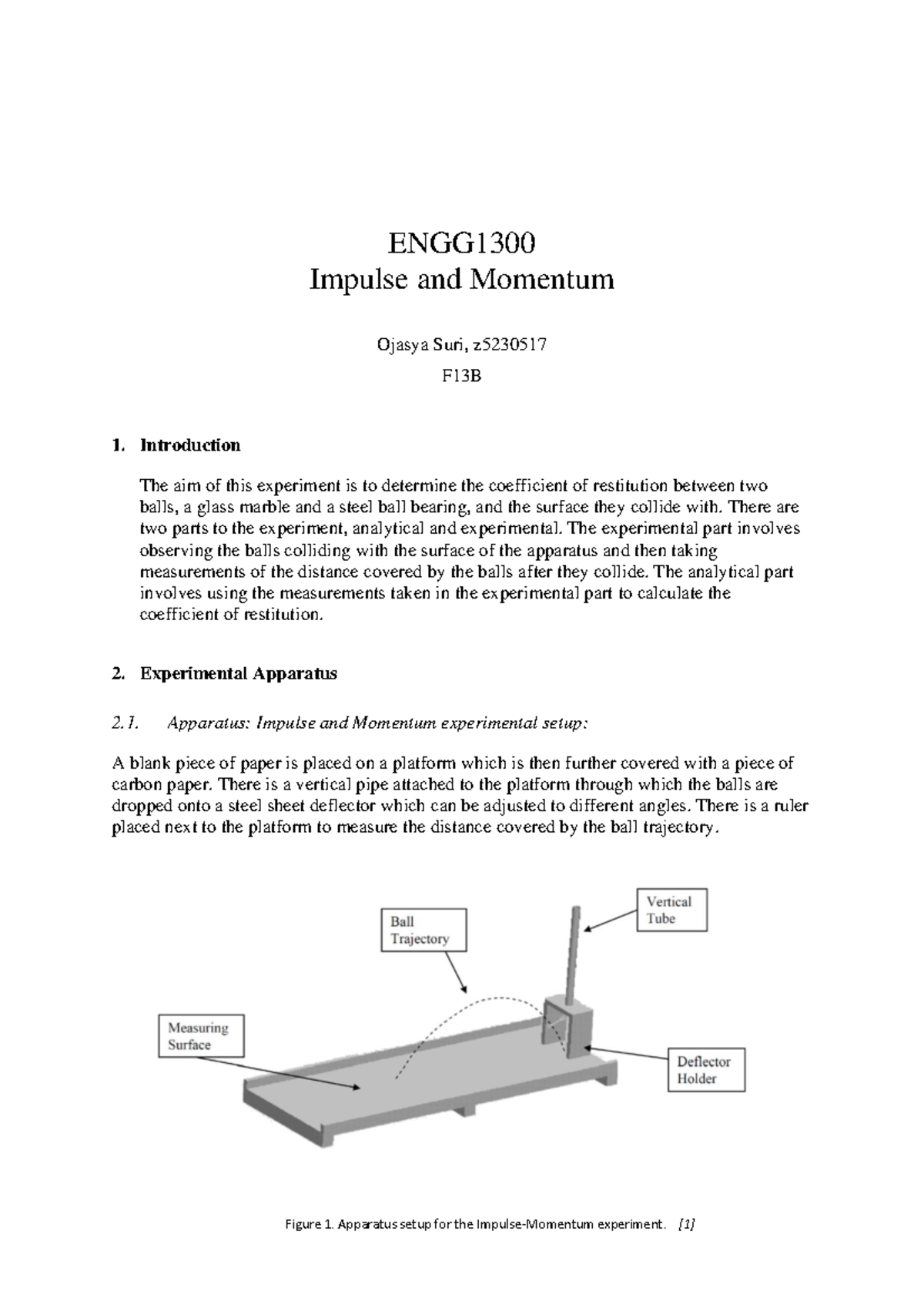 ENGG1300 - Lab Report on Impulse and Momentum Experiment - Studocu