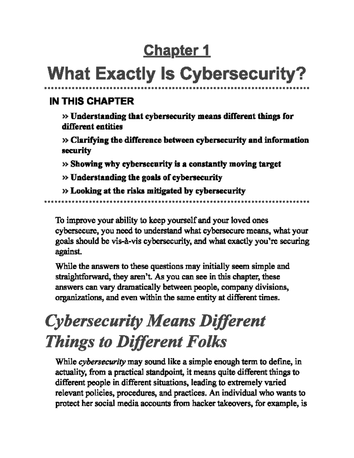 Chapter 1: Understanding Cybersecurity Concepts and Definitions - Studocu