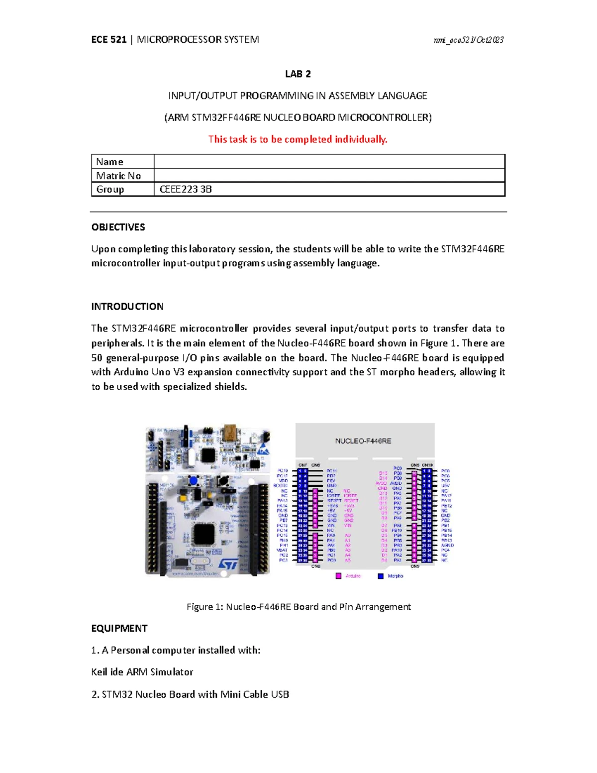 Lab 3: Programming STM32F446RE with C - ECE 521 Microprocessor System ...