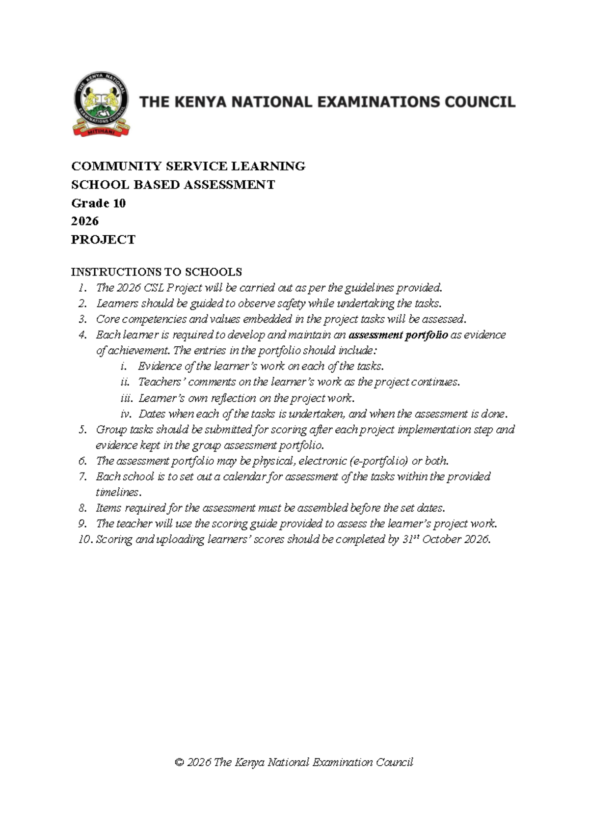 CSL SBA Grade 10 2026: Project Guidelines for Schools - Studocu