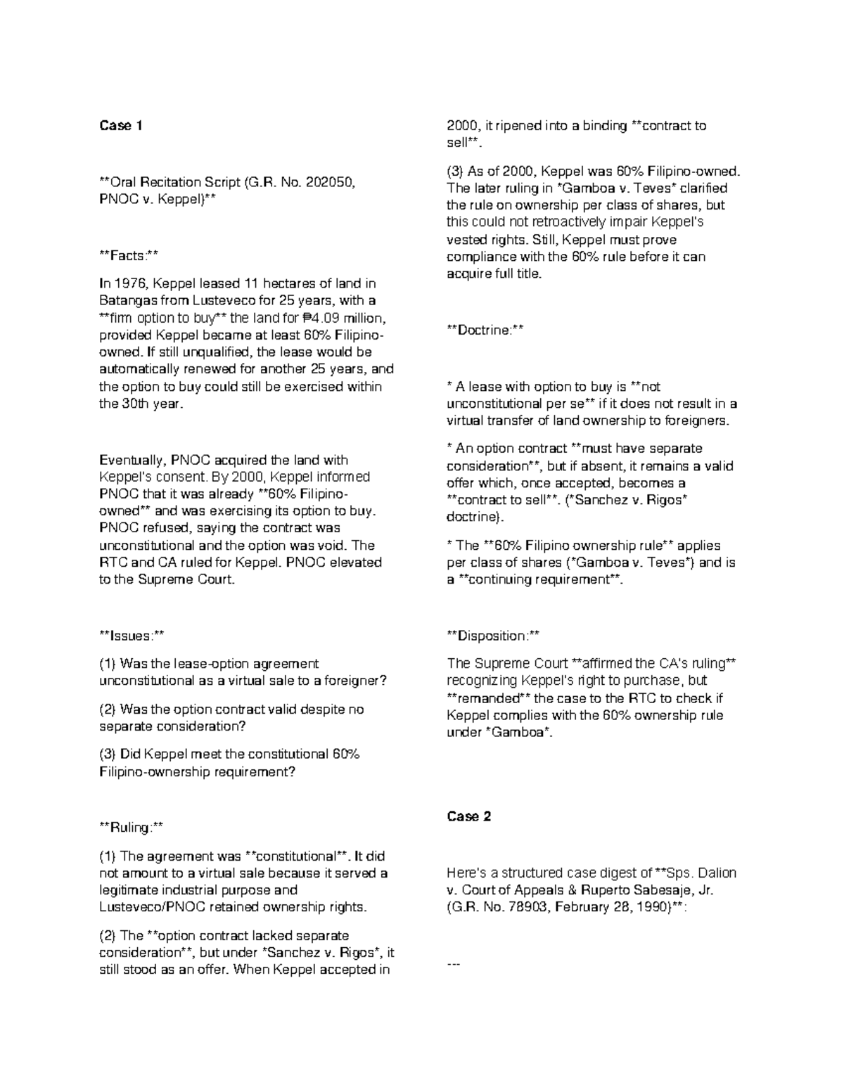 Case Digest and Recitation Script: Sales Law Cases (G.R. Nos. 202050 ...