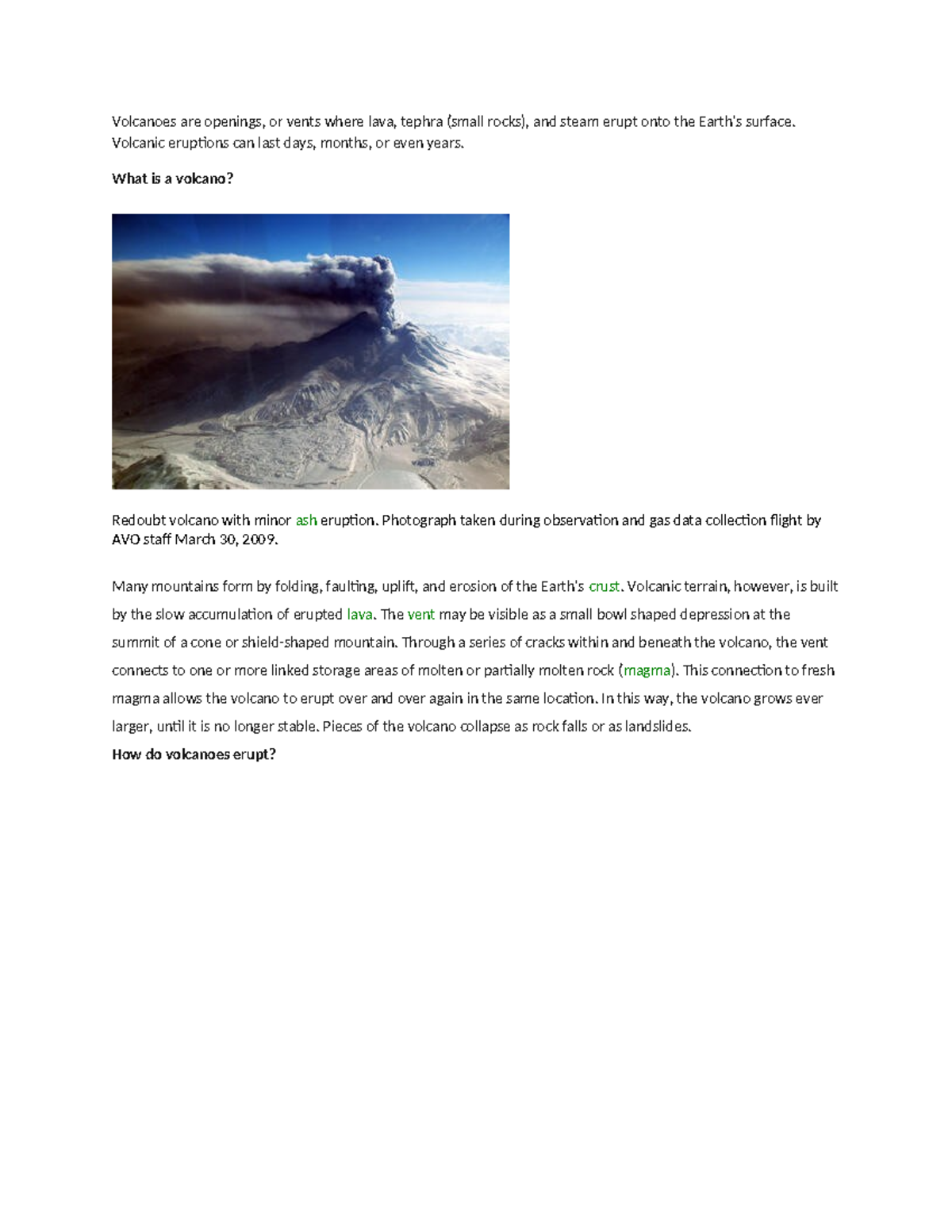 Volcanoes: Eruptions, Types, and Earth Formation Insights - Studocu