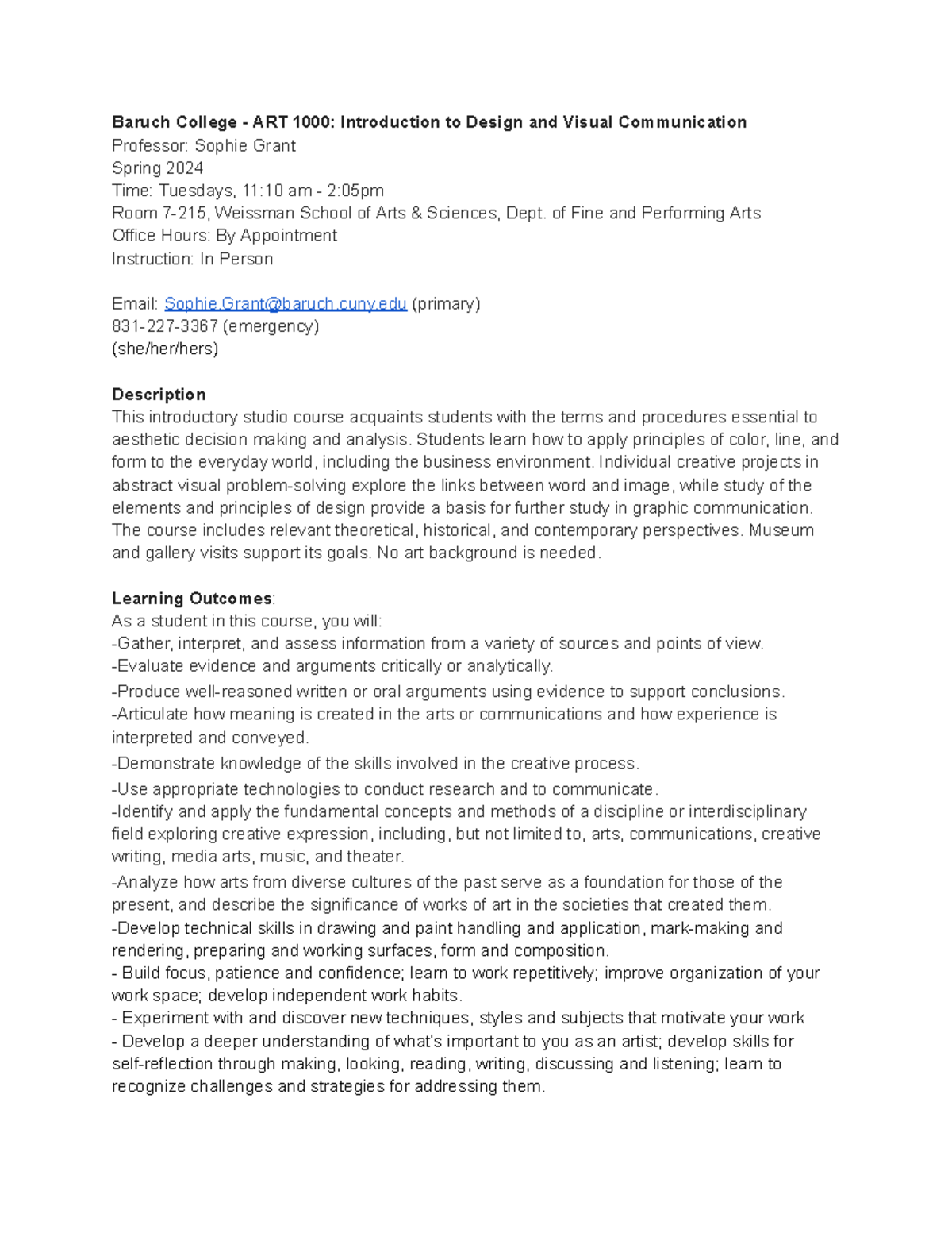 Introduction To Visual Communication Syllabus