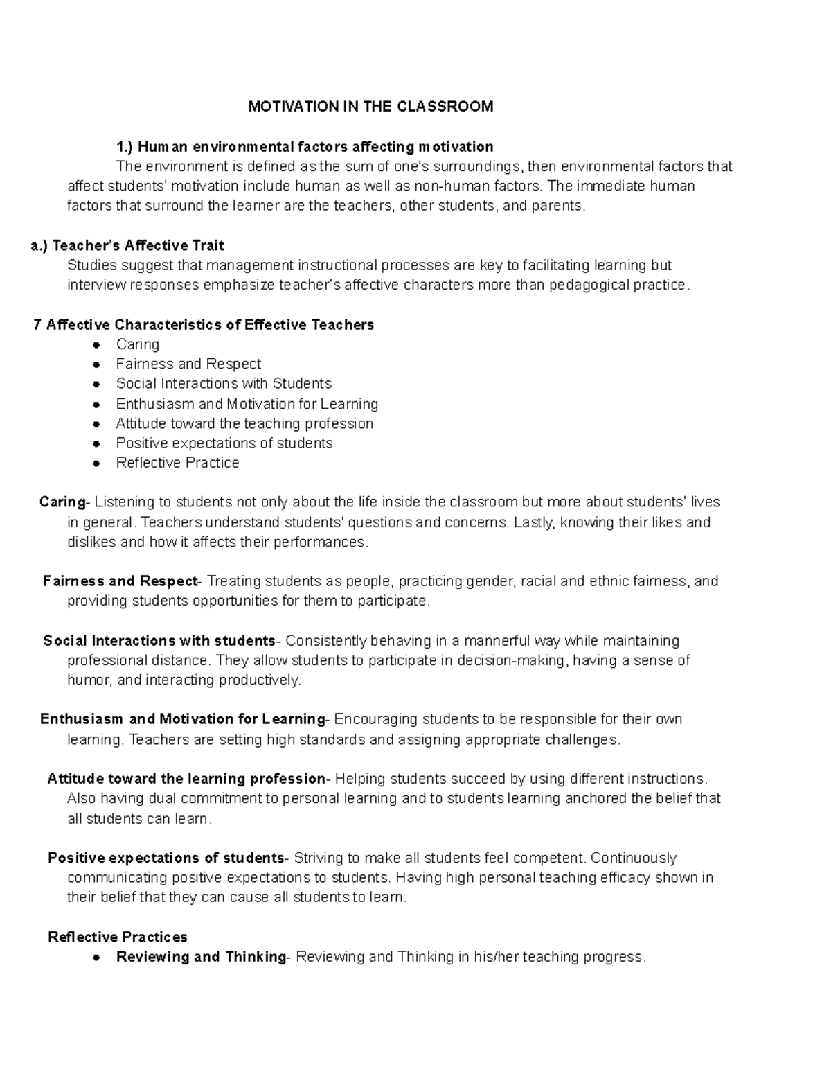 Motivation in the Classroom: Human Factors and Classroom Climate - Studocu