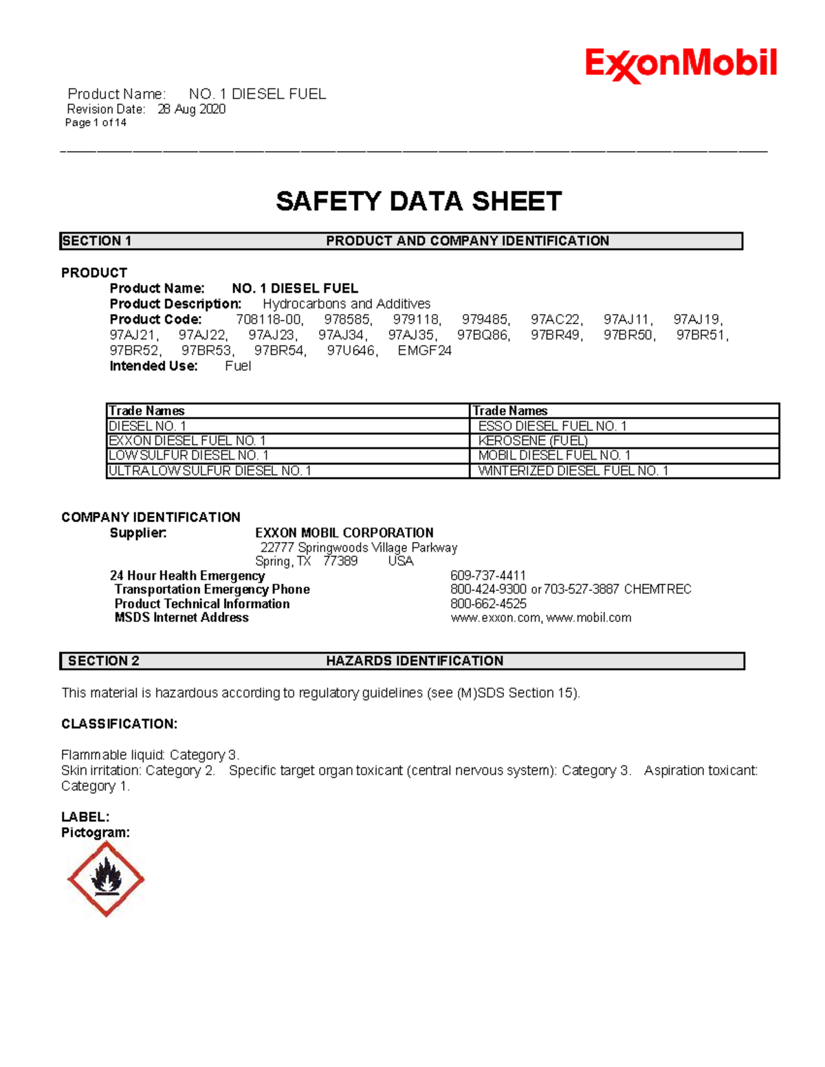 MSDS 657385- Diesel Export exxon mobile - Revision Date: 28 Aug 2020 ...
