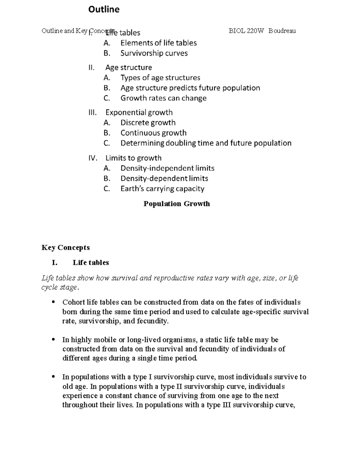 Population Growth Key Concept - Outline and Key Concepts BIOL 220W ...