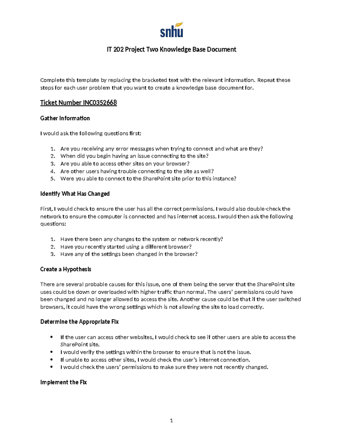 IT 202 Project Two - Answering help desk tickets. - IT 202 Project Two ...