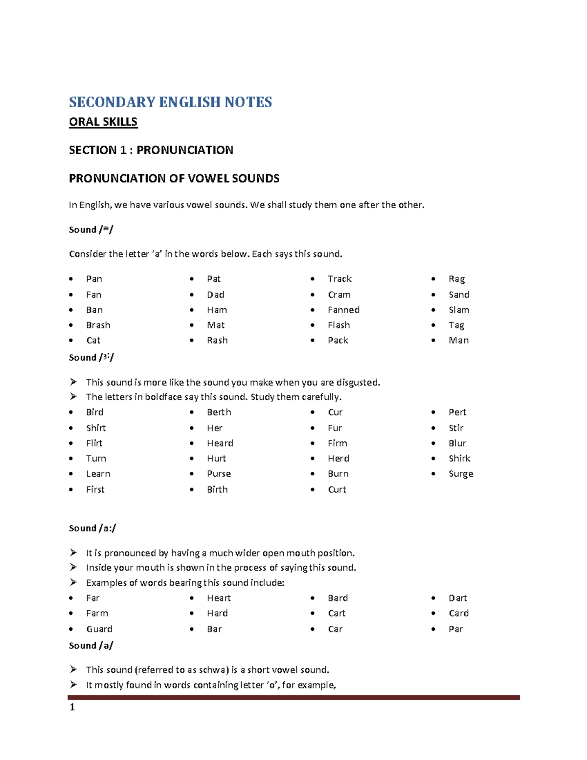 Secondary English notes: Oral skills and pronunciation guide - Studocu