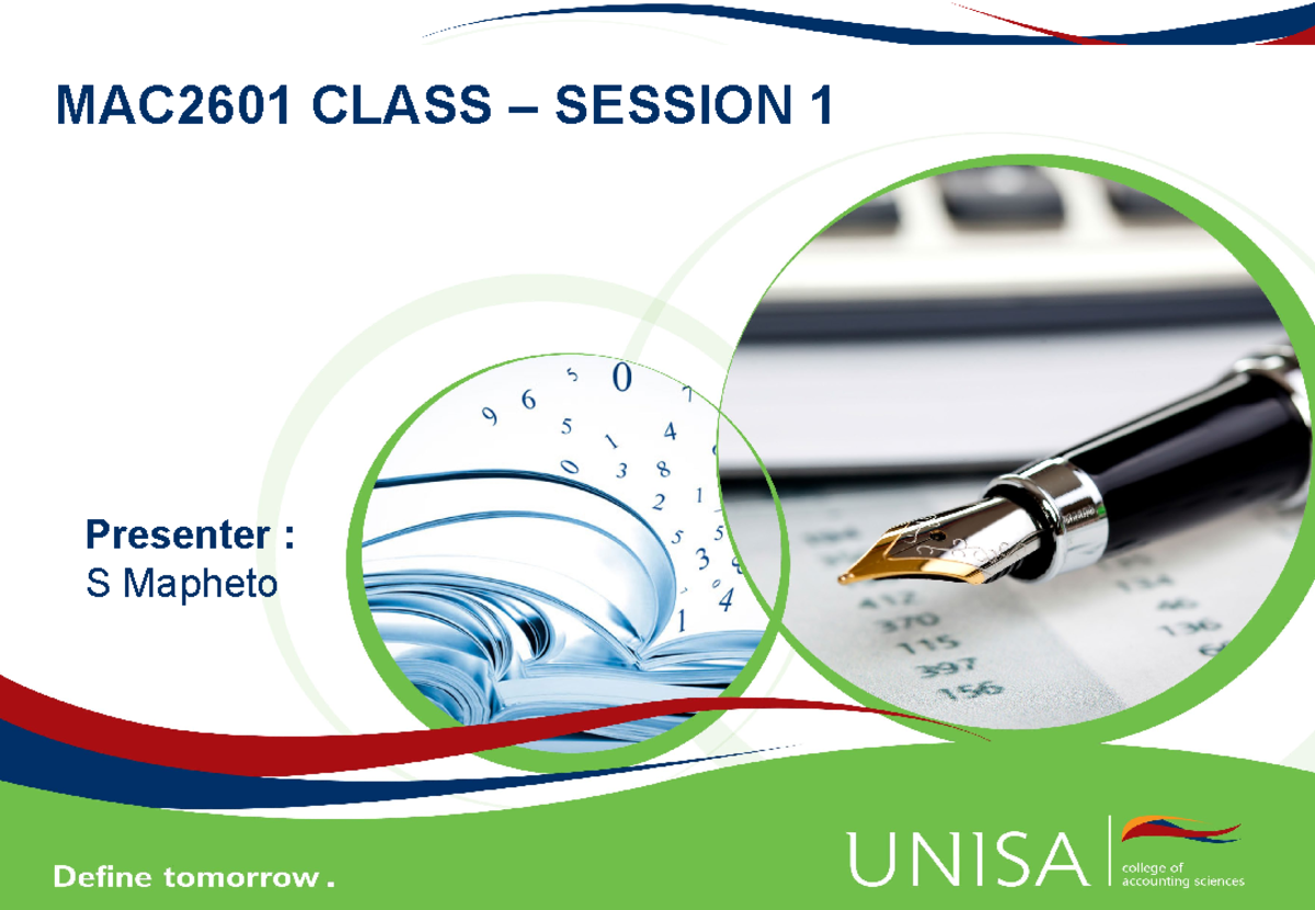 MAC2601 2025 Lecture Notes: Class Session 1 Overview and Topics - Studocu