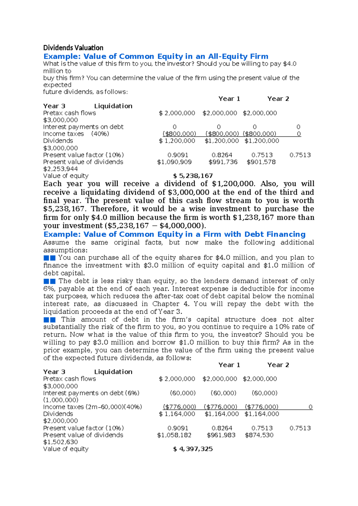 Dividends Valuation Example: Common Equity Analysis - ACCG 101 - Studocu