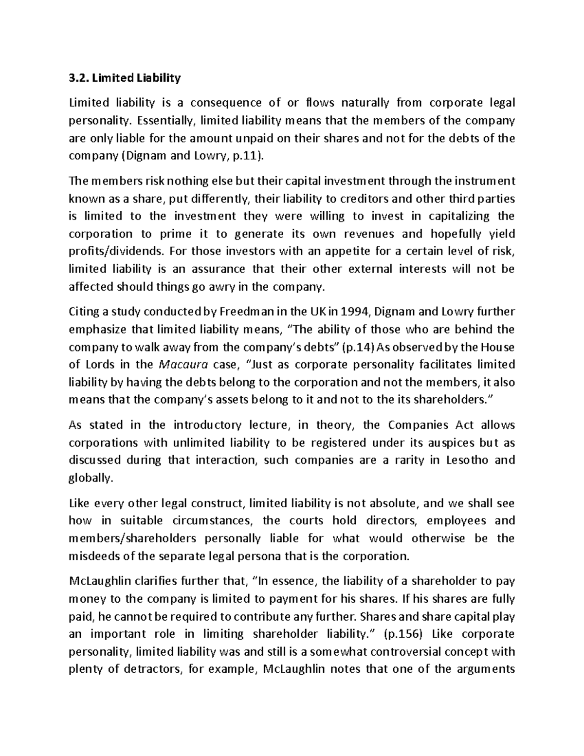 L582 Limited Liability and Corporate Personality: Key Concepts ...
