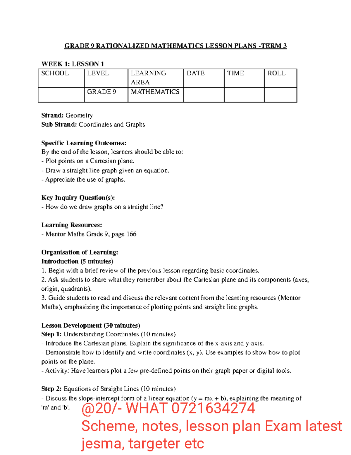 0721634274 Grade 9 Mathematics Lesson Plans: Geometry & Scale Drawings ...