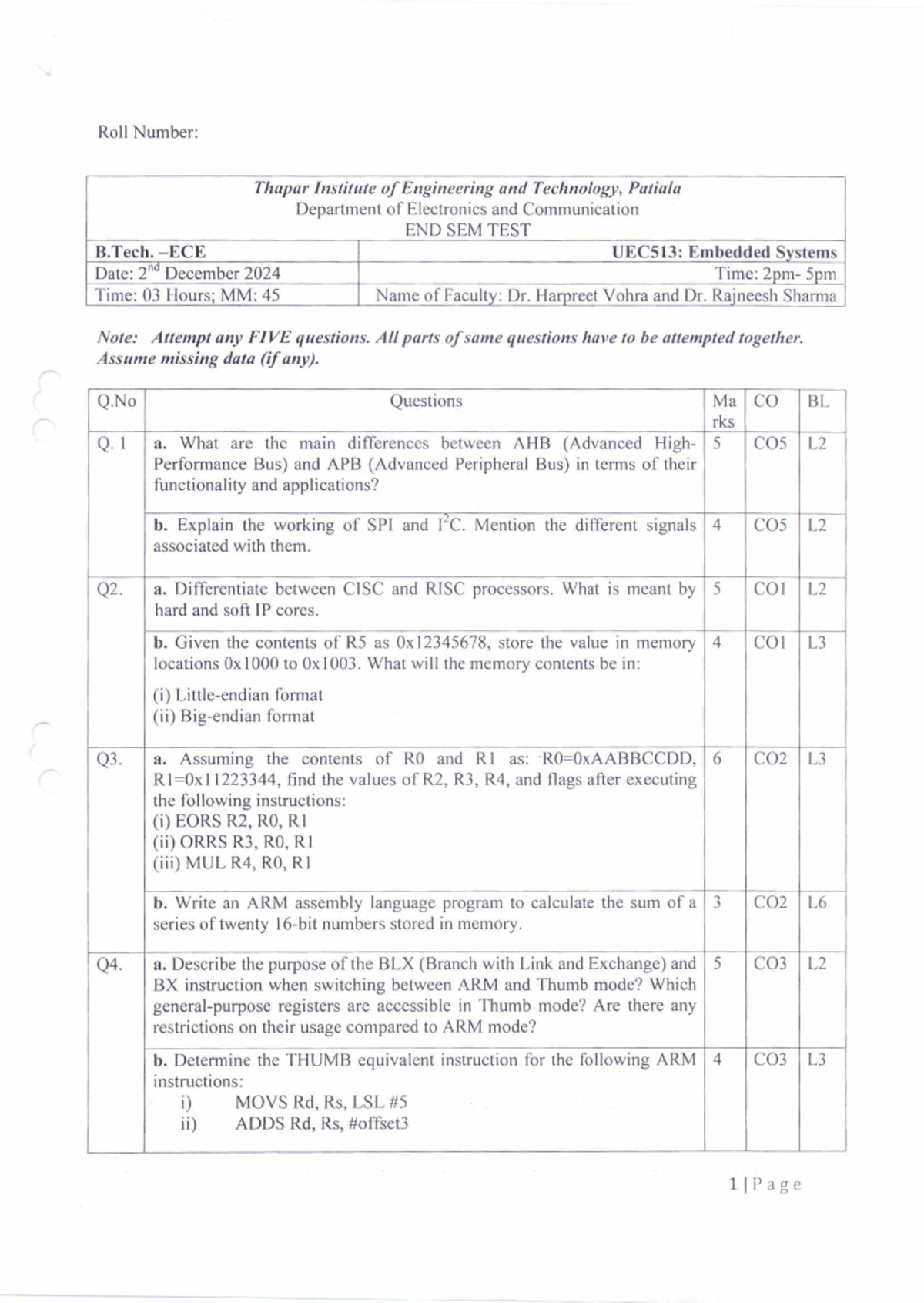 UEC513: End Sem Test Notes on Embedded Systems - Studocu