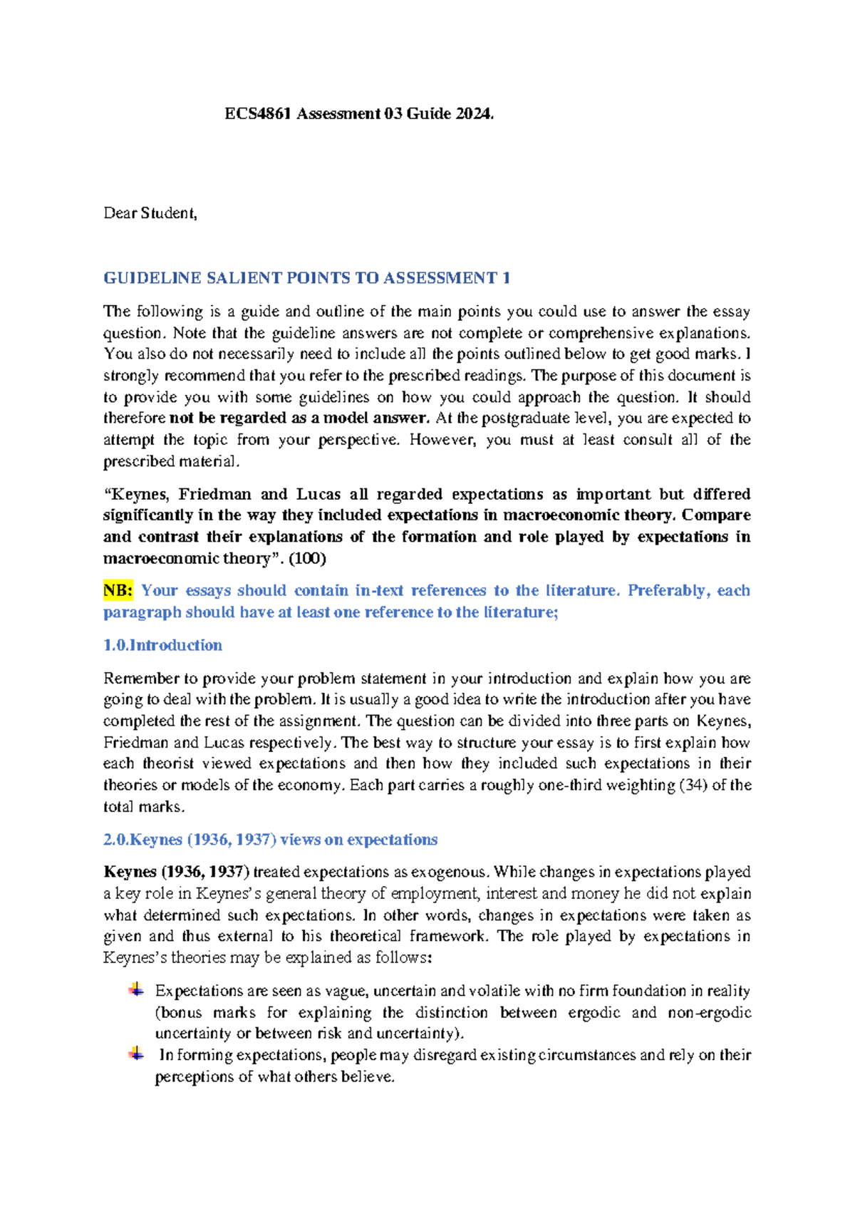 ECS4861 Assignment 03 Guidelines: Expectations in Macroeconomic Theory ...