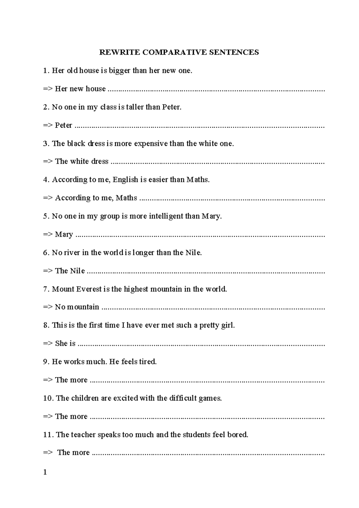Rewrite of Comparative Sentences: Key Concepts & Exercises - Studocu