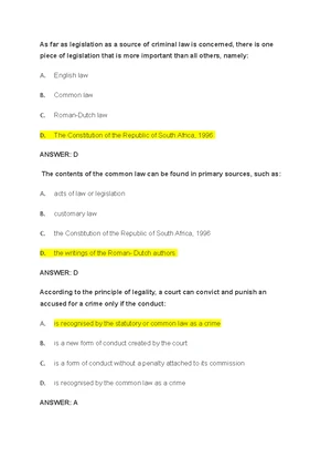 Crw2601: Exam Questions and Answers on Criminal Law Theories and ...