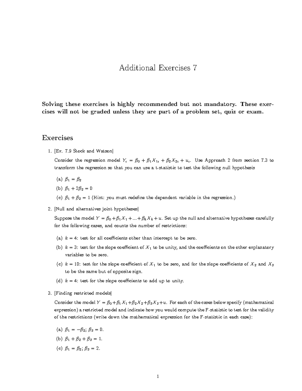 Additional Exercises 7 (Solutions and Analysis) - Studocu