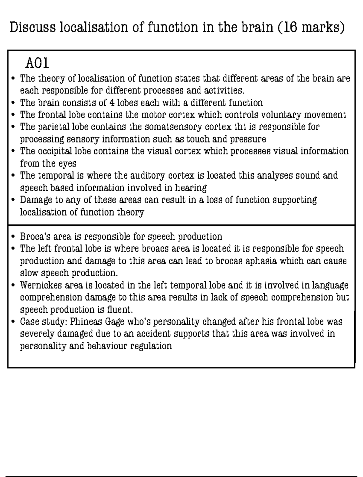 Essay Plan: Localisation of Function in the Brain (16 Marks) - Studocu