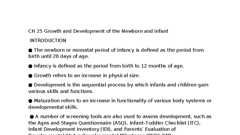 Ch 25 - Growth and Development of the Newborn and Infant Notes - Studocu