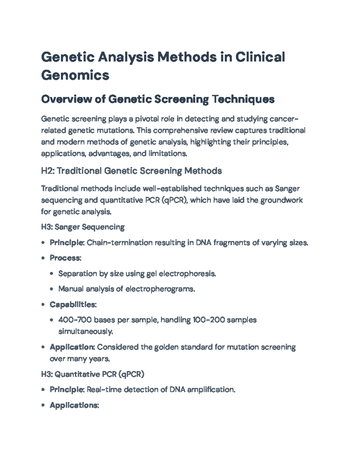 Genetic Analysis Methods in Clinical Genomics: Techniques and ...