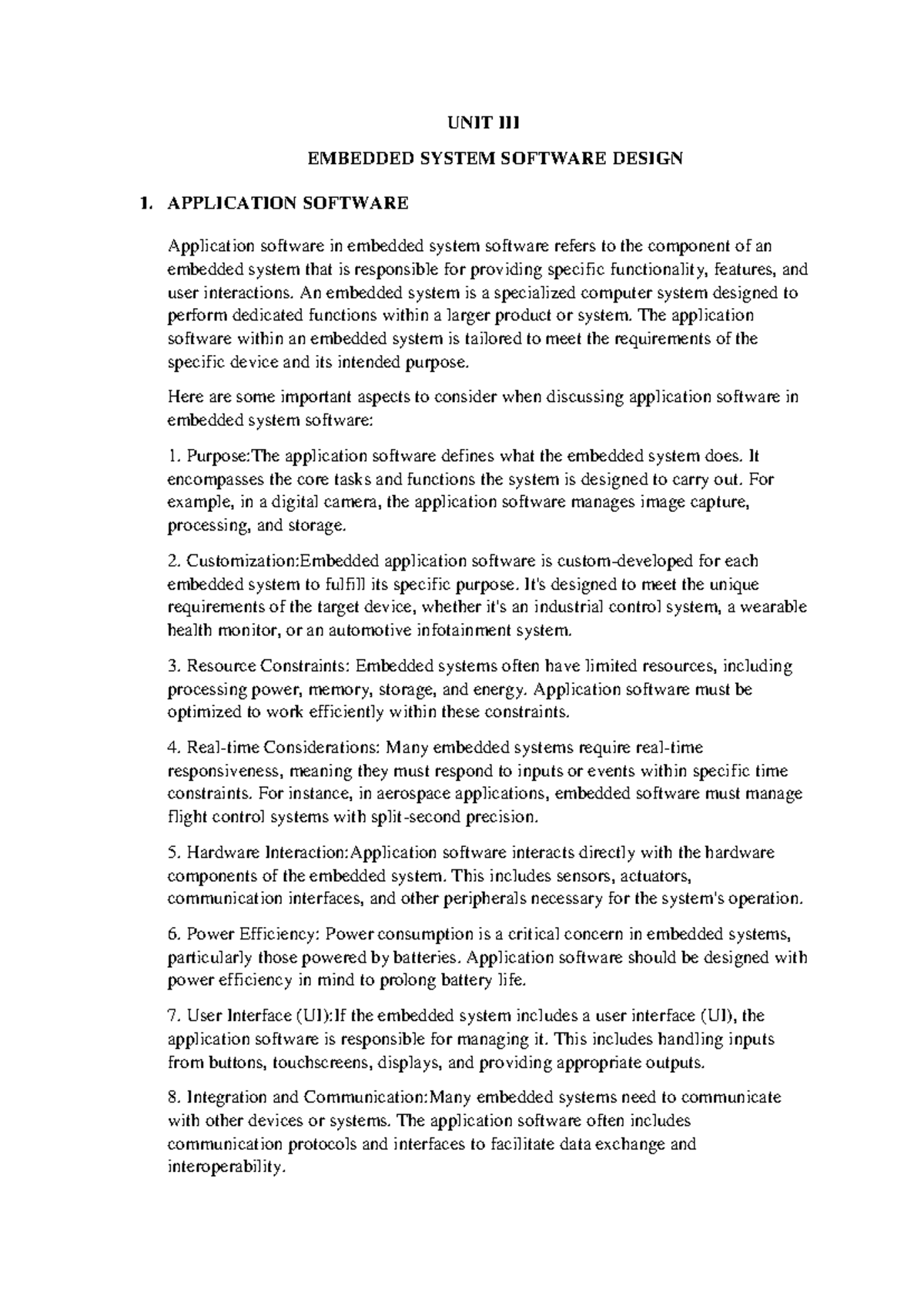 UNIT III-1: Application Software in Embedded Systems Design - Studocu
