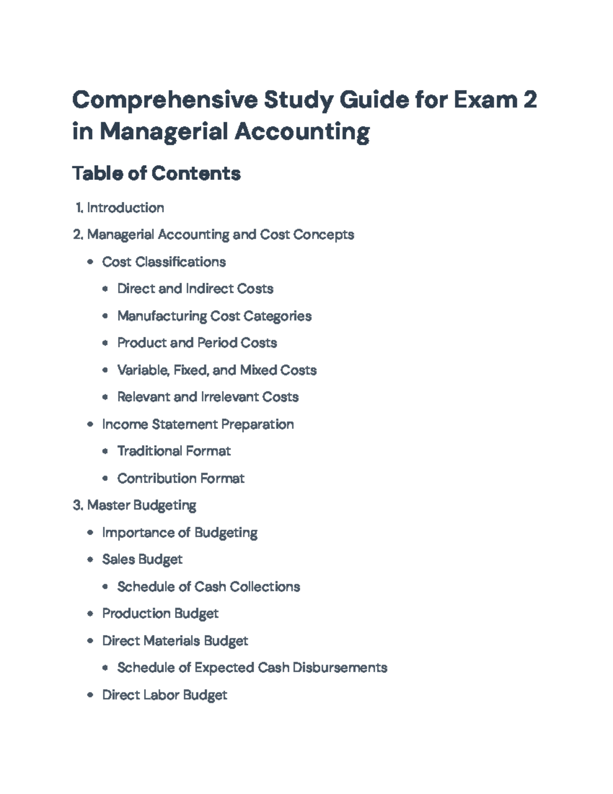 Comprehensive Study Guide for Managerial Accounting Exam 2 ...