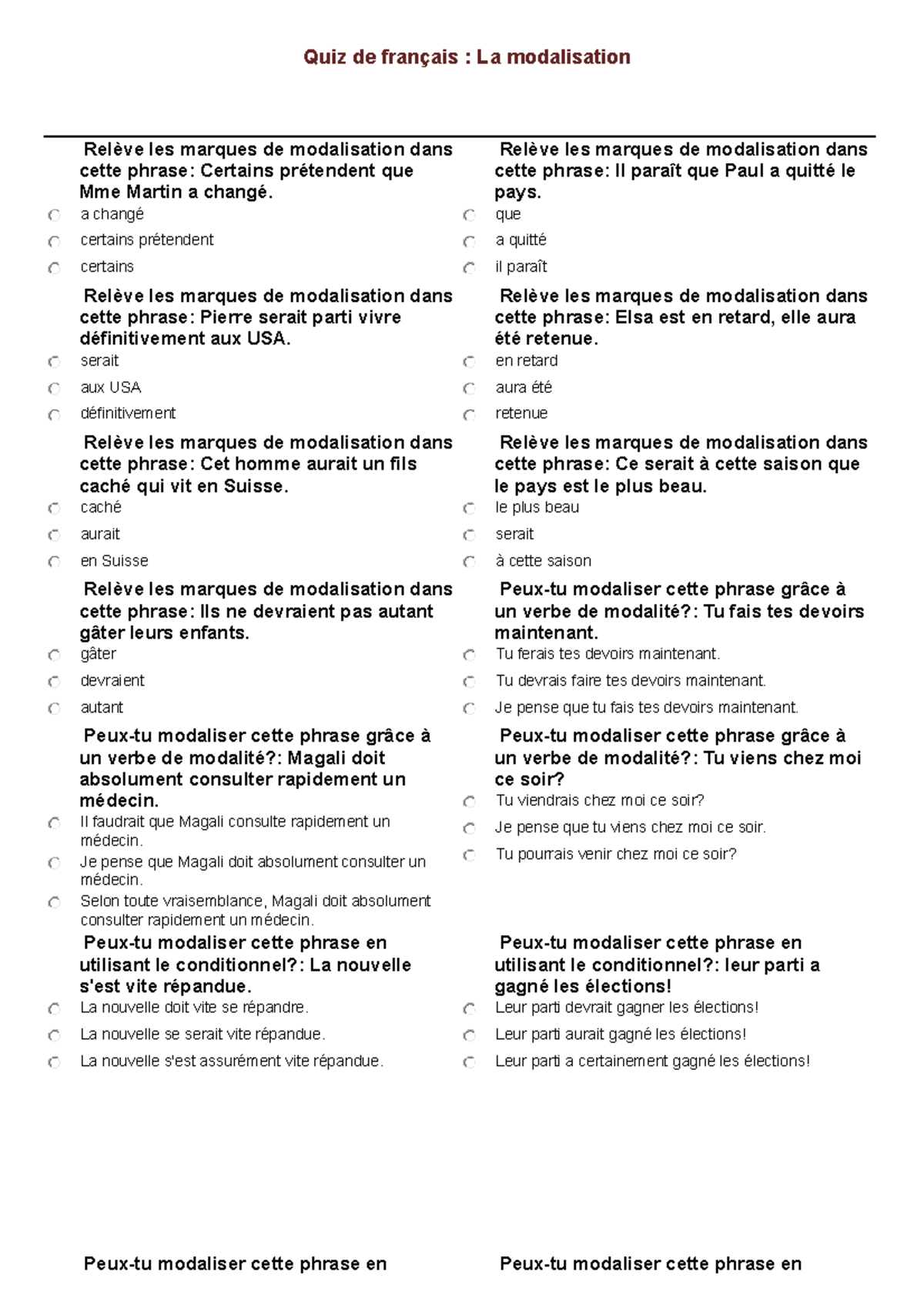 Modalisation - a changé certains prétendent certains 2 Relève les ...