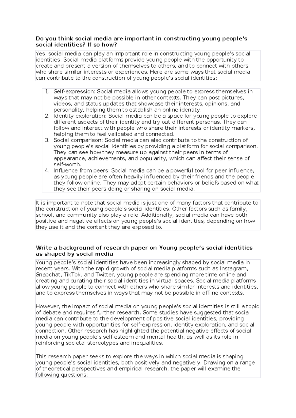 SOC 101: The Role of Social Media in Shaping Young Identities - Studocu