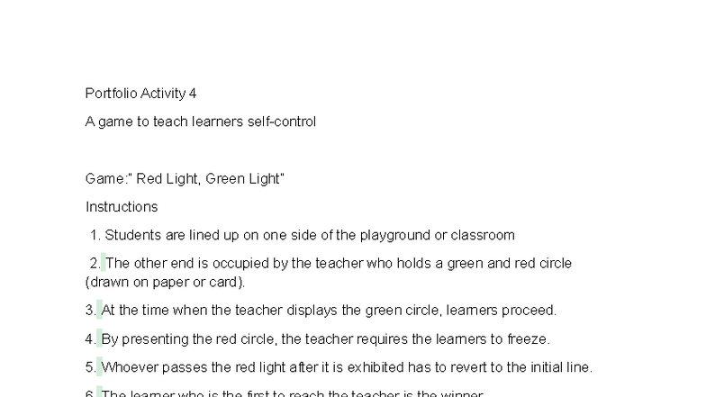 Portfolio Activity 4: Red Light, Green Light Game Instructions - Studocu