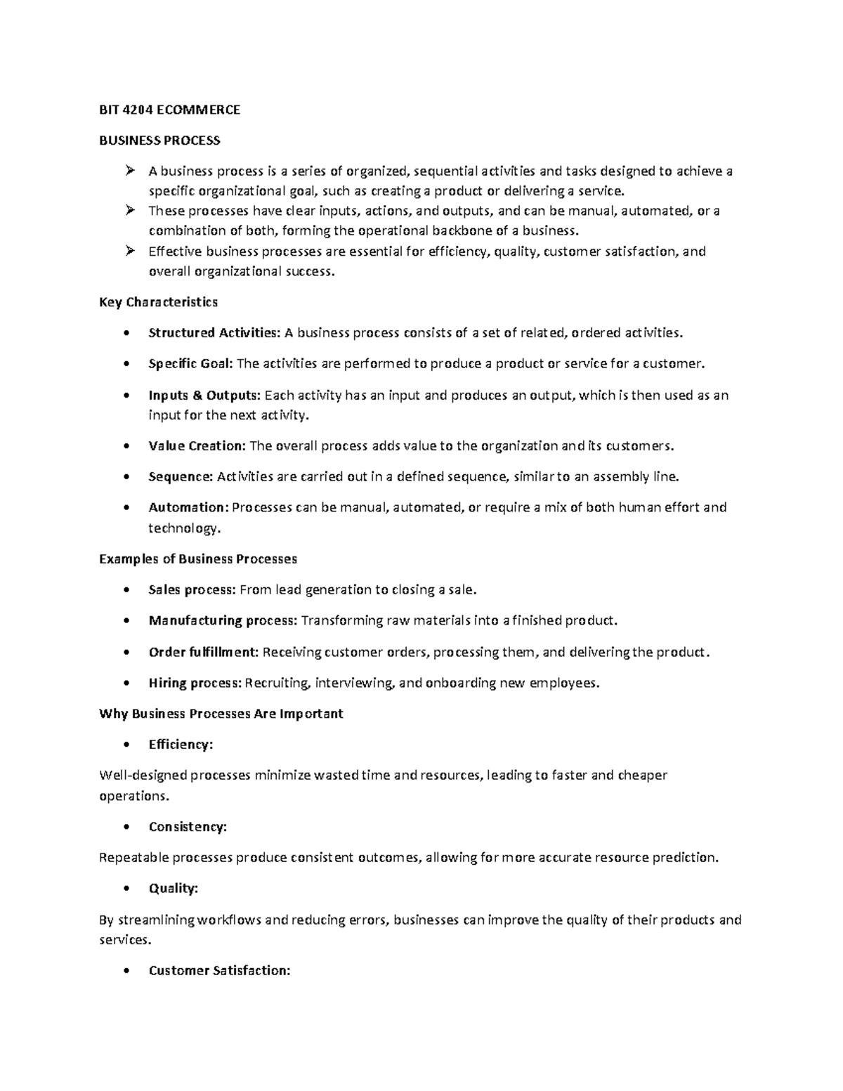 BIT 4204 ECOMMERCE BUSINESS PROCESS OVERVIEW AND IMPORTANCE - Studocu