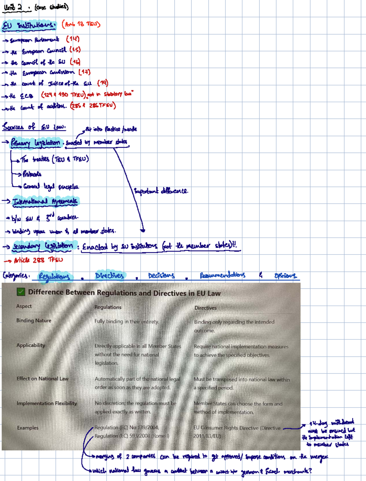 Final Exam Notes on EU Law and Case Studies (BL 2) - Studocu