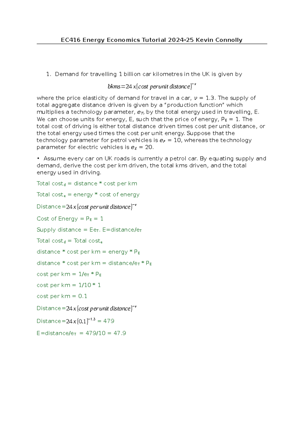 EC416 Energy Economics Tutorial: Demand, Costs, and Rebound Effects ...