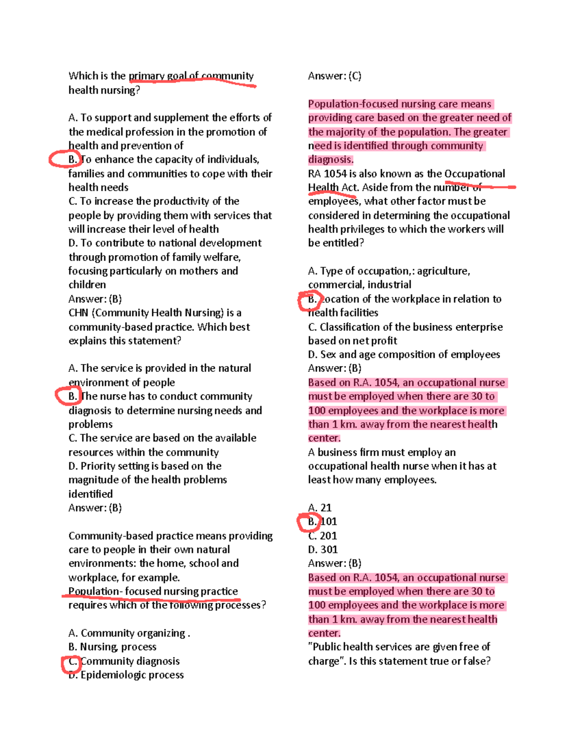 CHN 101: Community Health Nursing Exam Practice Questions - Studocu