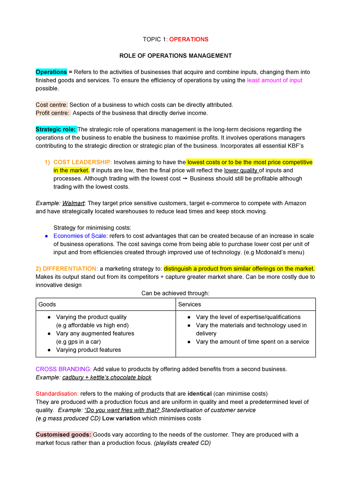 Operations Management HSC Notes: Role, Strategies, and Processes - Studocu