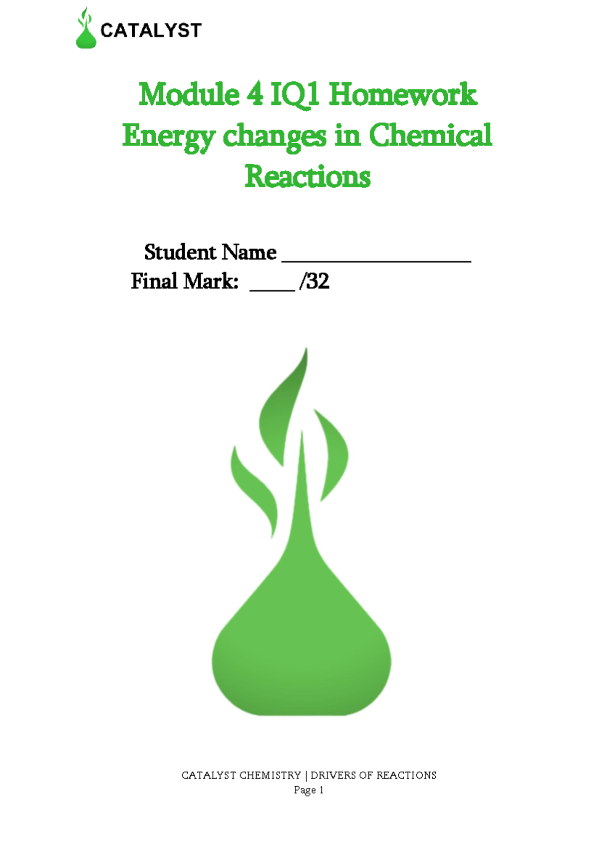 Module 4 IQ1 Homework: Energy Changes in Chemical Reactions - Studocu