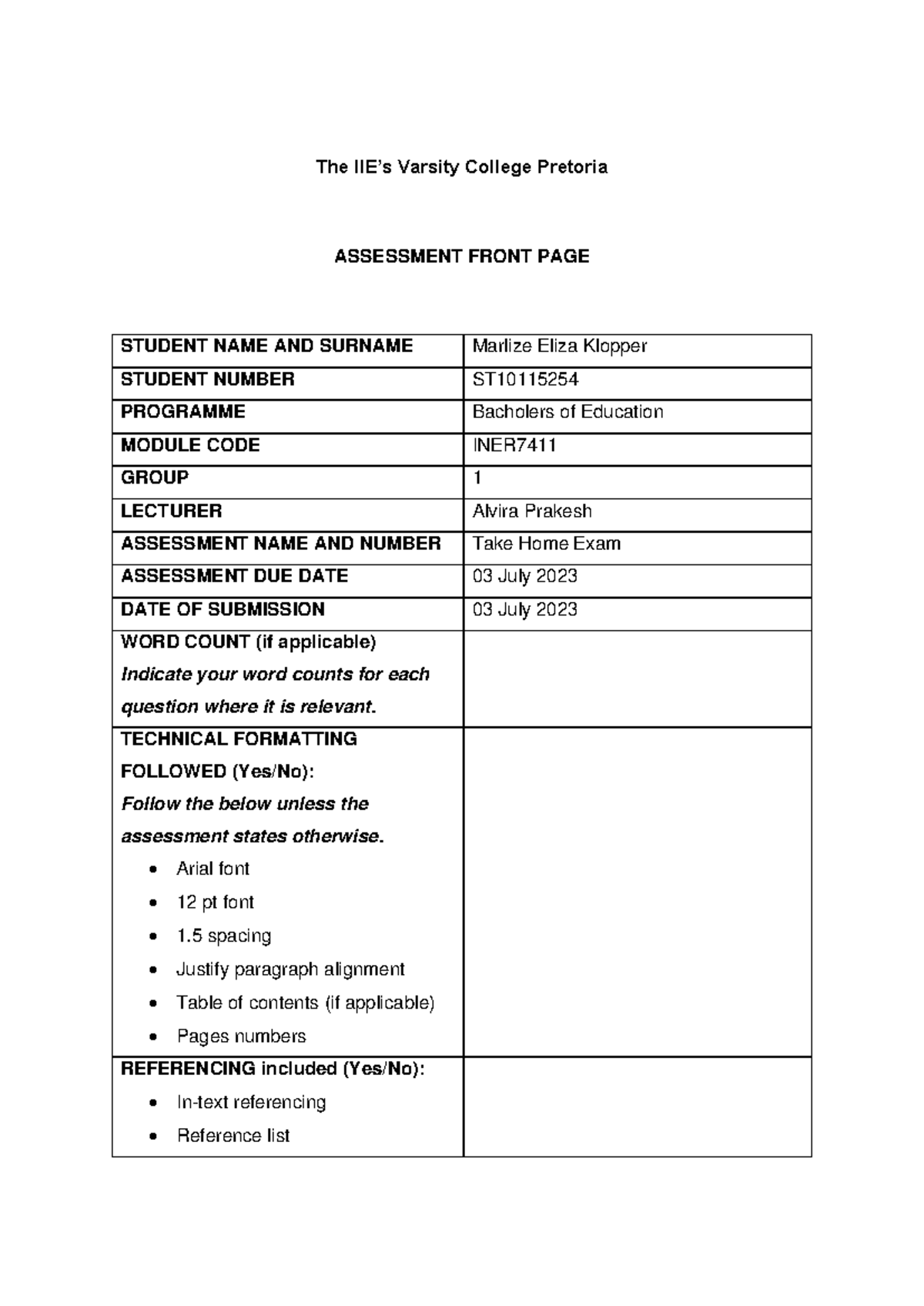 INER7411 Take Home Exam for Research Methodology Study - Studocu