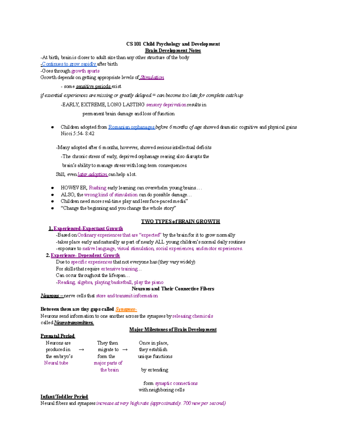 CS 101 - Child Psychology: Cognitive Development in Infancy Notes - Studocu