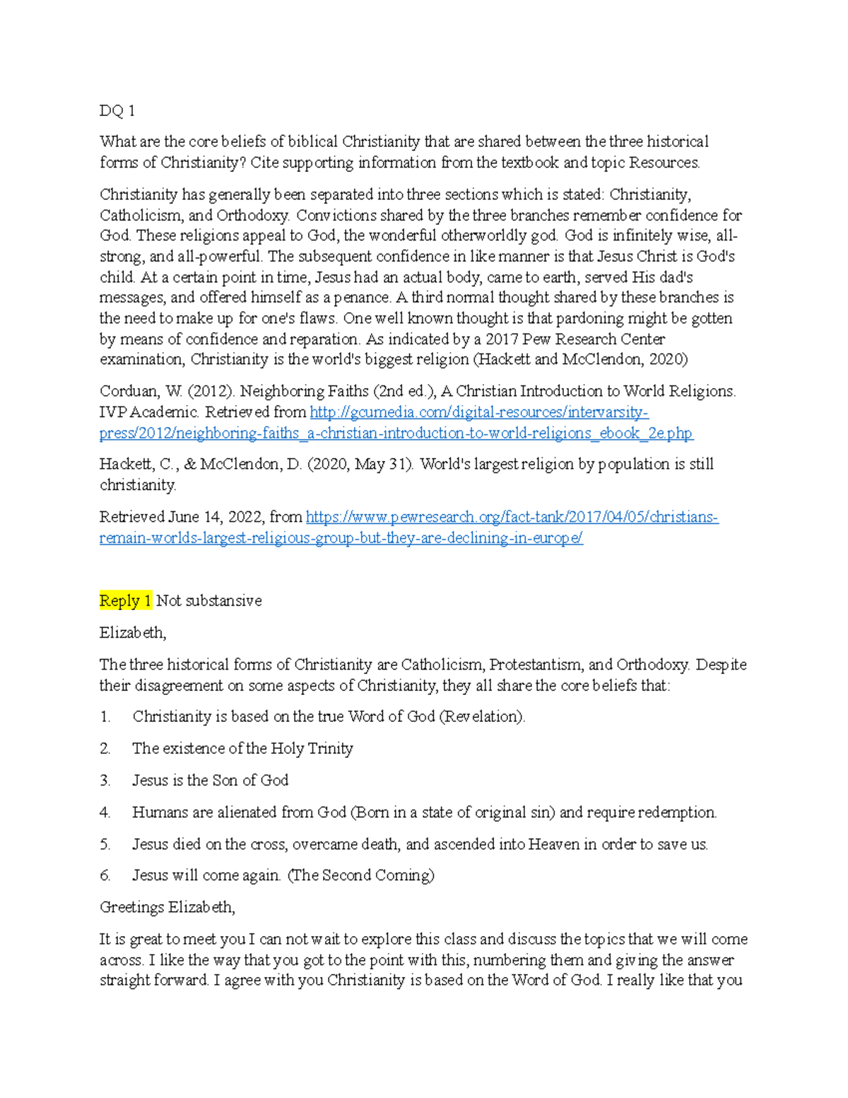 Week 1 World Religions DQ Questions & Peer Responses - Studocu