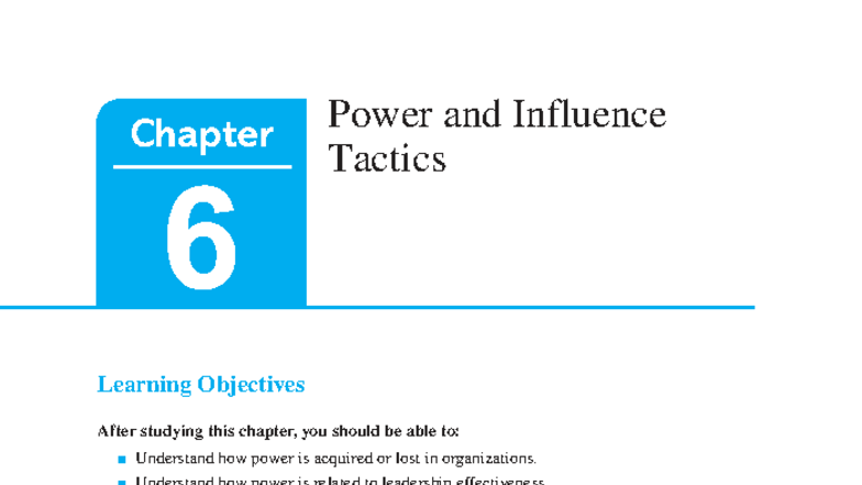Chapter 6: Power and Influence Tactics - Learning Objectives and Key ...