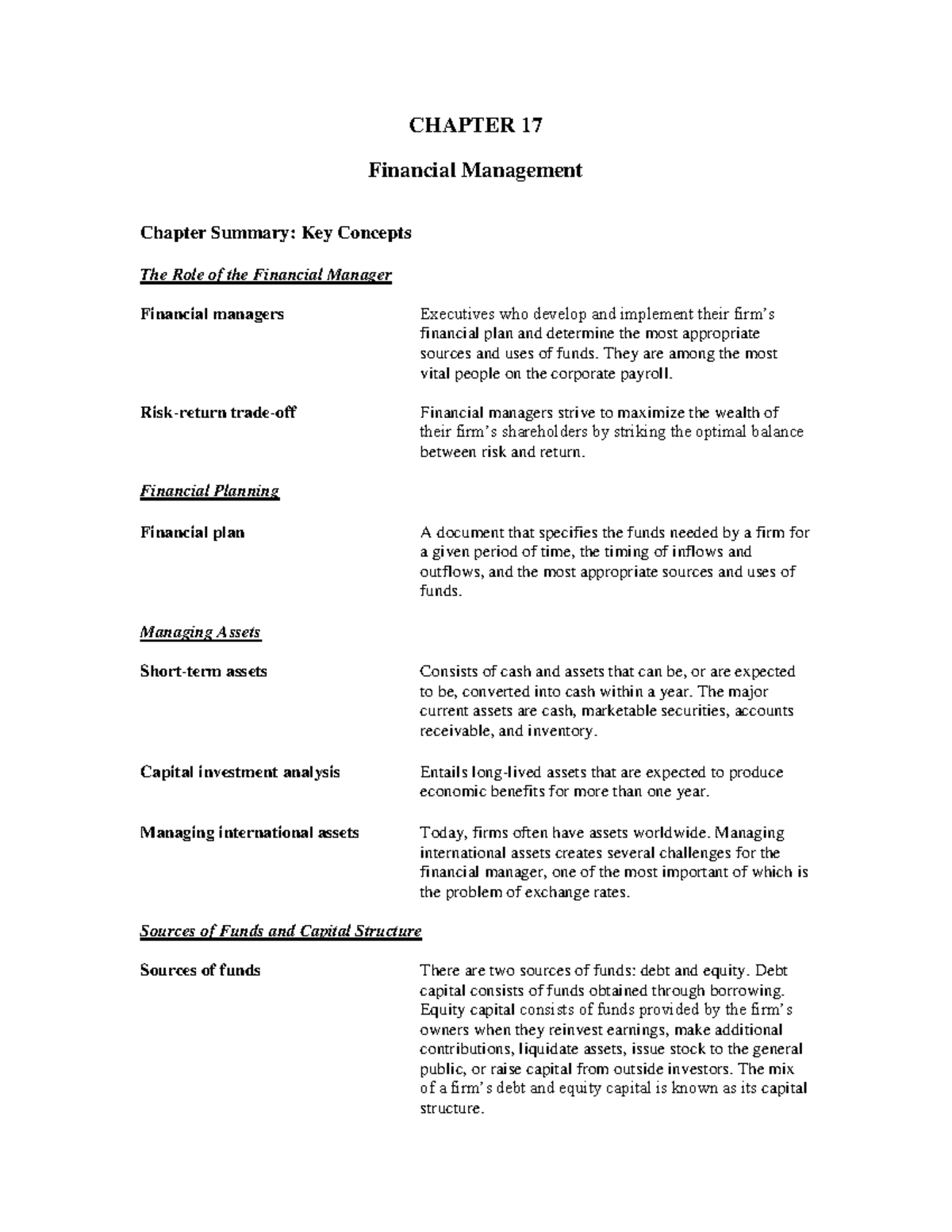 Ch17 - Summary of Key Concepts in Financial Management - Studocu