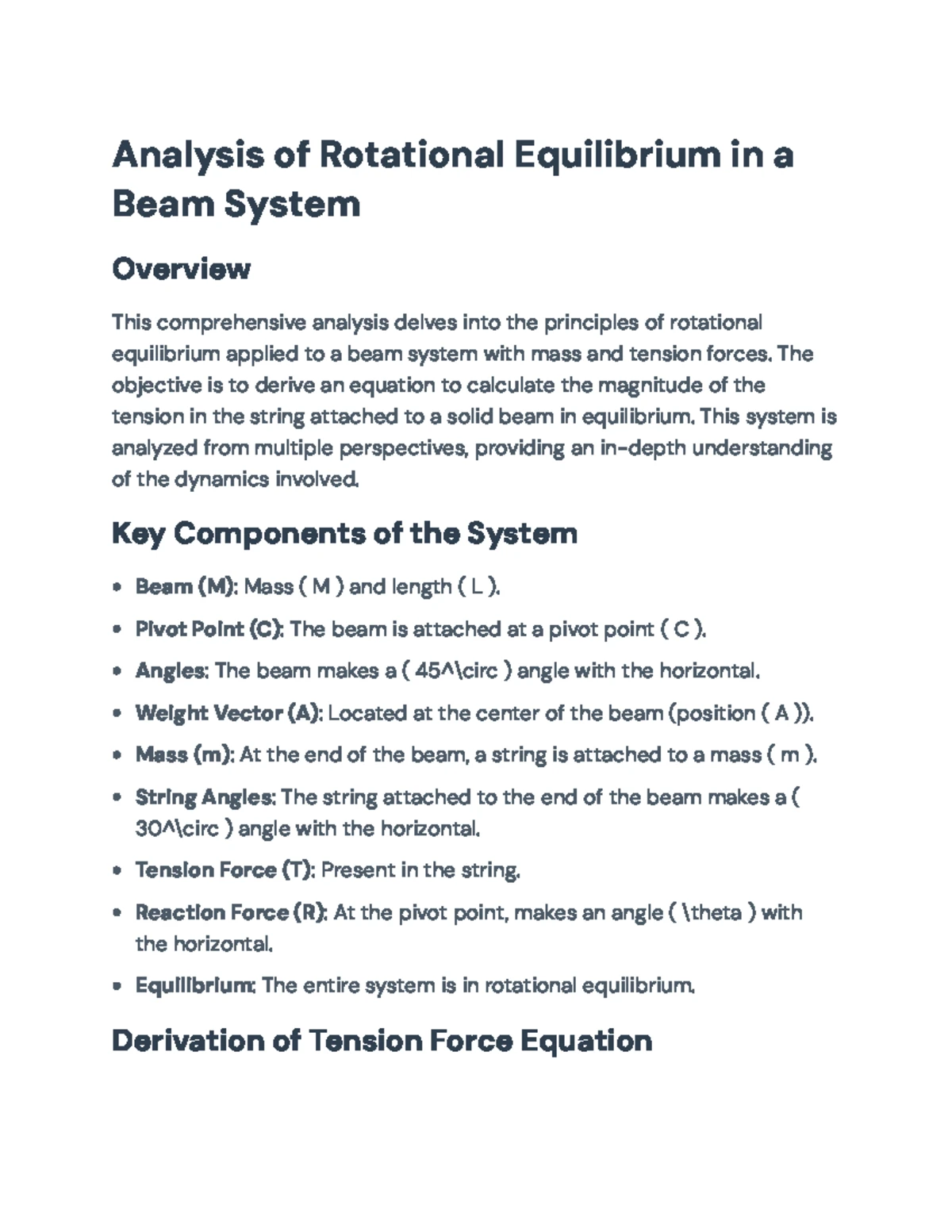 Deriving Tension in Beam-Mass Systems: Rotational Equilibrium Explained ...