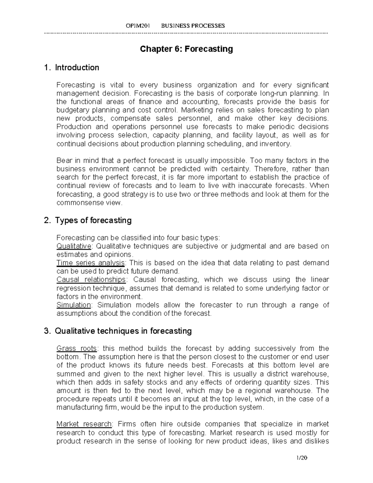 Forecasting notes - Chapter 6: Forecasting 1. Introduction Forecasting ...