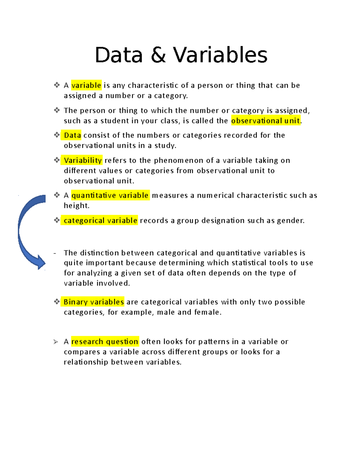 Stats 101 - Week 1 Lecture Notes: Data and Variability Concepts - Studocu
