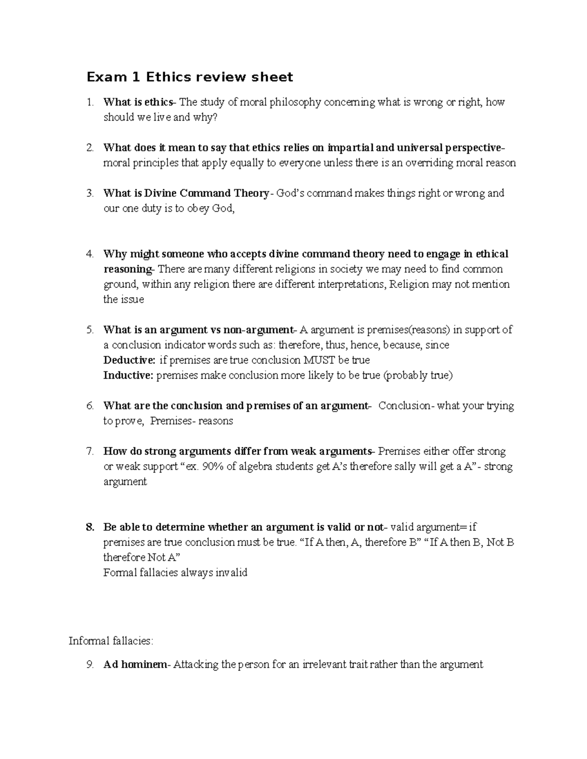 Ethics 101: Exam 1 Review - Key Concepts & Socratic Dialogues - Studocu