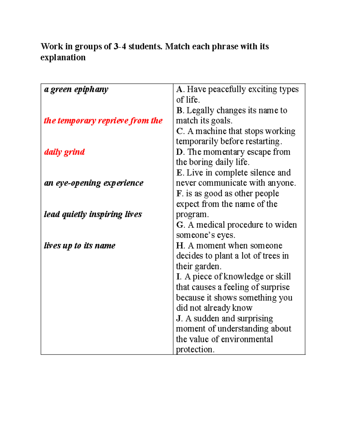 Group Activity: Matching Phrases with Their Explanations - Studocu