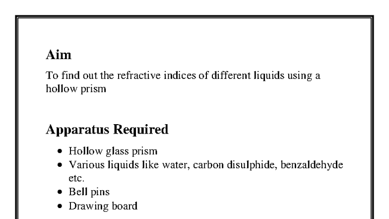 Refractive Indices of Liquids Using Hollow Prism - Project 5 - Studocu
