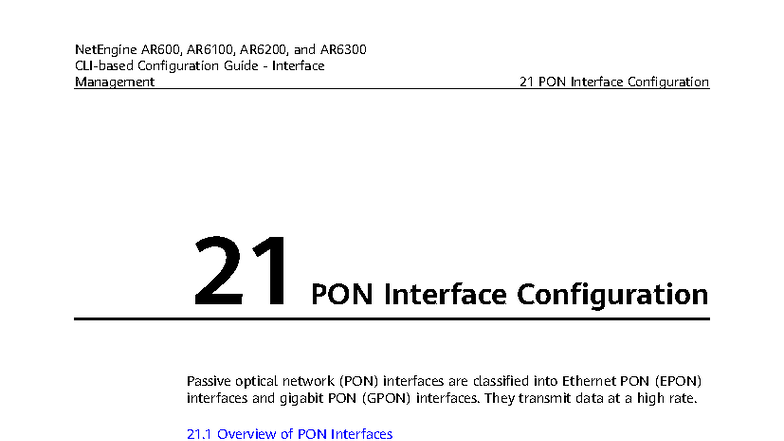 NetEngine AR600/AR6100/AR6200/AR6300 PON Interface Config Guide - Studocu
