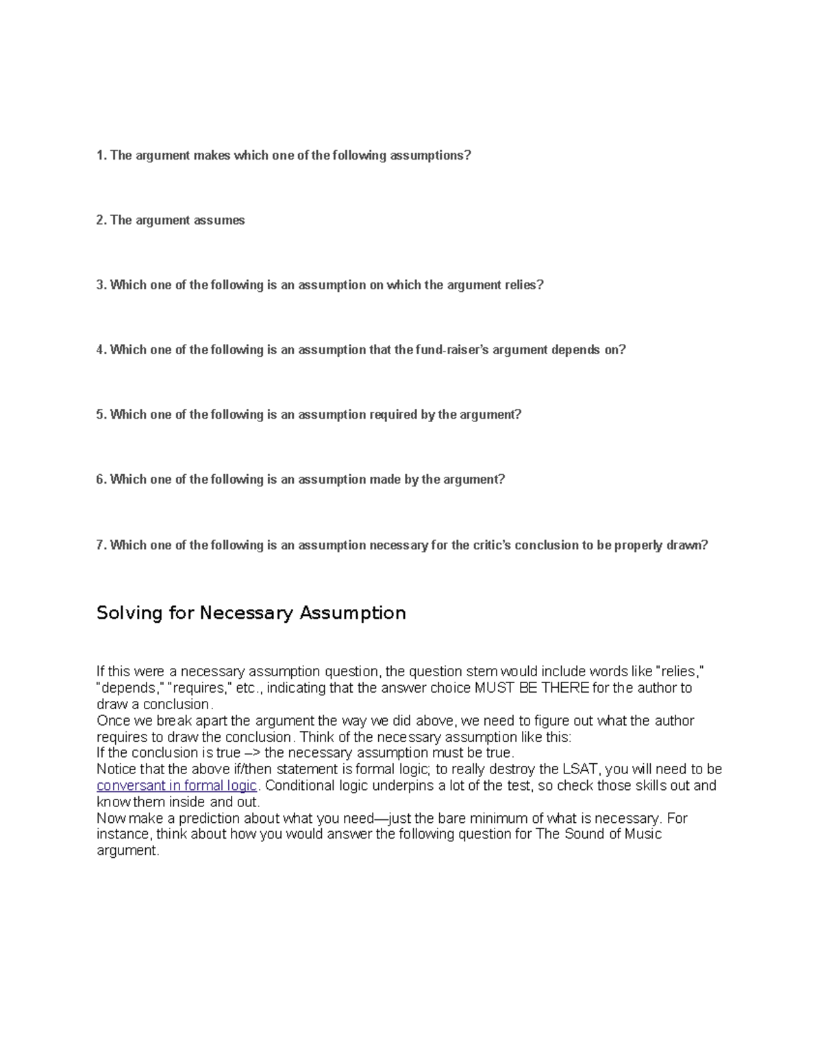 1 - lsat - 1. The argument makes which one of the following assumptions ...